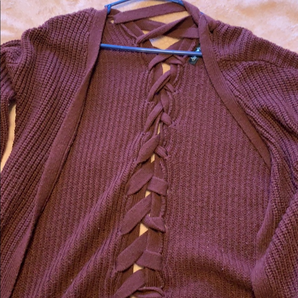 maroon cardigan